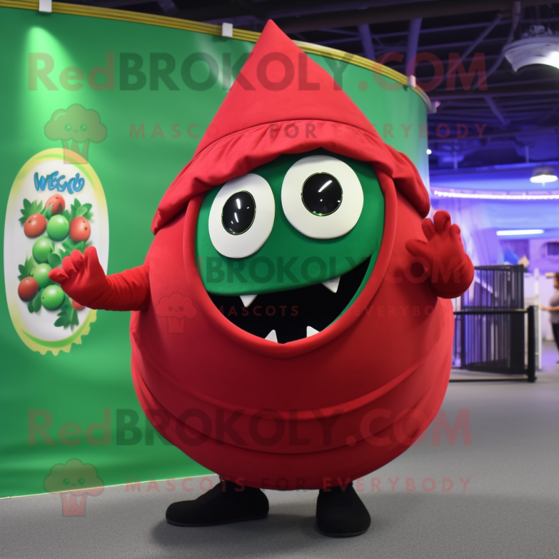 Red Green Bean mascot costume character dressed with a Circle Skirt and Wraps Red Green Bean mascot costume character dressed with a Circle Skirt and Wraps