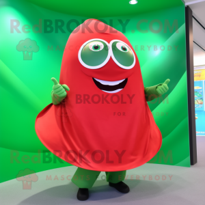 Red Green Bean mascot costume character dressed with a Circle Skirt and Wraps