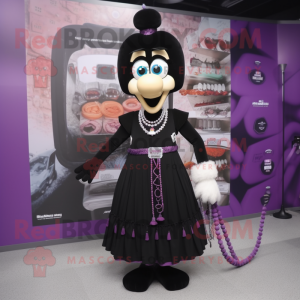 Black Moussaka mascot costume character dressed with a Empire Waist Dress and Keychains