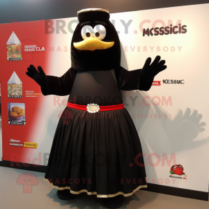 Black Moussaka mascot costume character dressed with a Empire Waist Dress and Keychains