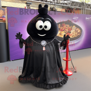 Black Moussaka mascot costume character dressed with a Empire Waist Dress and Keychains