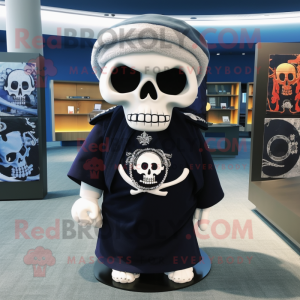 Navy Skull mascot costume character dressed with a Cover-up and Shawls