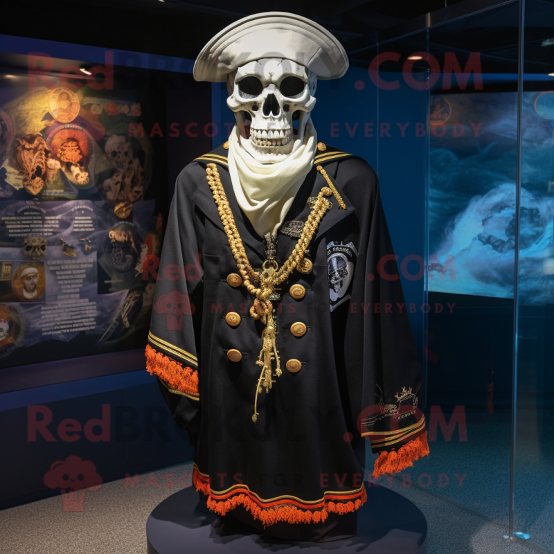 Navy Skull mascot costume character dressed with a Cover-up and Shawls