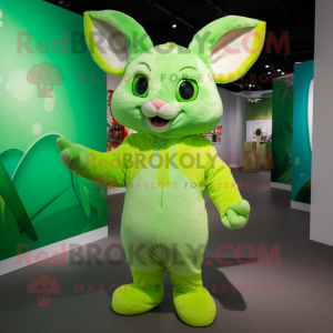 Lime Green Chinchilla mascot costume character dressed with a Jeggings and Mittens