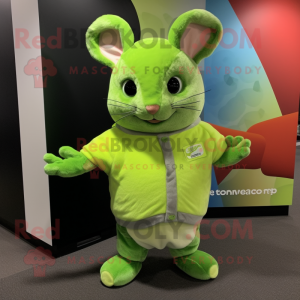 Lime Green Chinchilla mascot costume character dressed with a Jeggings and Mittens