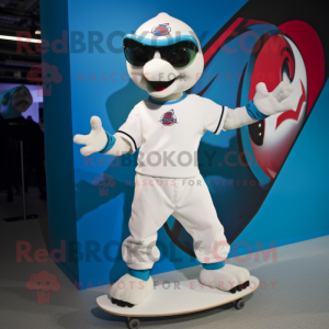 White Skateboard mascot costume character dressed with a Bermuda Shorts and Cufflinks