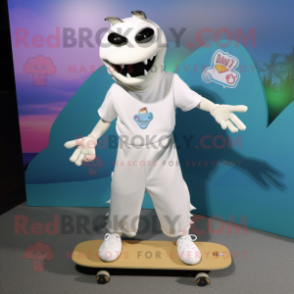 White Skateboard mascot costume character dressed with a Bermuda Shorts and Cufflinks