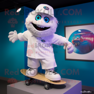 White Skateboard mascot costume character dressed with a Bermuda Shorts and Cufflinks