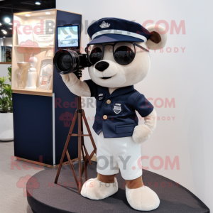 Navy Camera mascot costume character dressed with a Chinos and Eyeglasses