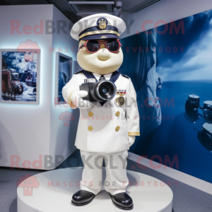 Navy Camera mascot costume character dressed with a Chinos and Eyeglasses