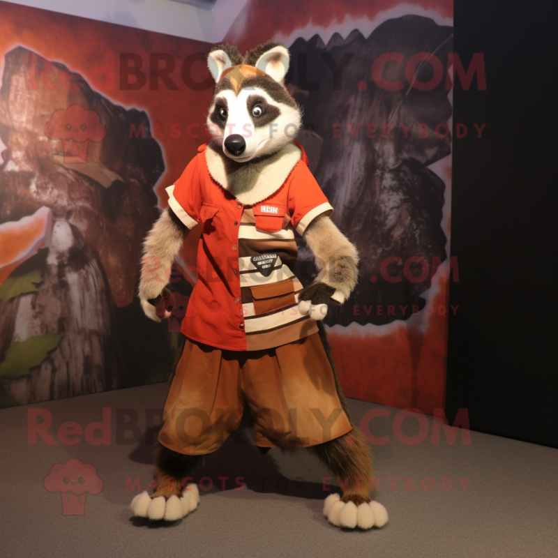 Rust Badger mascot costume character dressed with a Mini Skirt and Foot pads Rust Badger mascot costume character dressed with a Mini Skirt and Foot pads