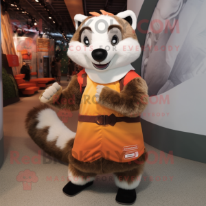 Rust Badger mascot costume character dressed with a Mini Skirt and Foot pads
