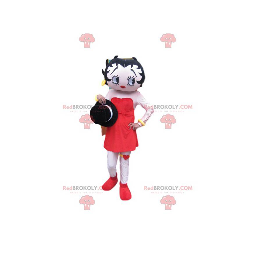 Mascote de Betty Boop com um lindo vestido vermelho -
