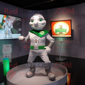 Silver Irish Flag mascot costume character dressed with a Turtleneck and Hairpins