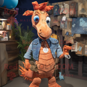 Rust Sea Horse mascot costume character dressed with a Jeans and Necklaces