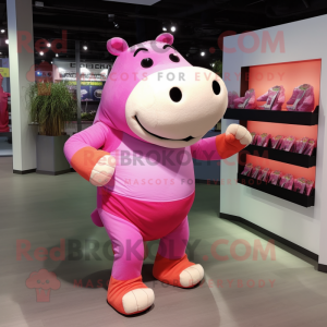 Pink Hippopotamus mascot costume character dressed with a Running Shorts and Cummerbunds