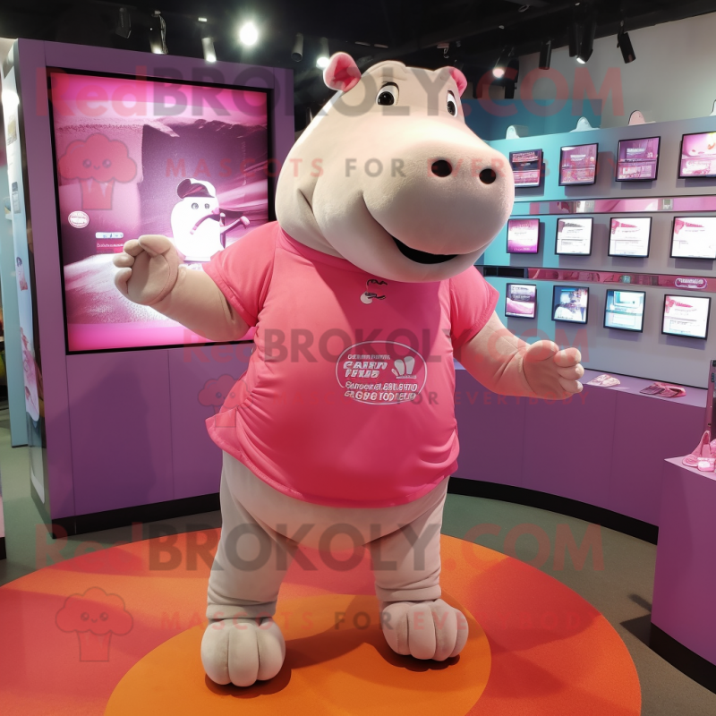 Pink Hippopotamus mascot costume character dressed with a Running Shorts and Cummerbunds