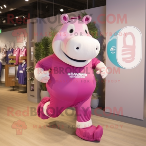 Pink Hippopotamus mascot costume character dressed with a Running Shorts and Cummerbunds