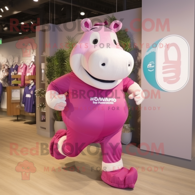 Pink Hippopotamus mascot costume character dressed with a Running Shorts and Cummerbunds Pink Hippopotamus mascot costume character dressed with a Running Shorts and Cummerbunds