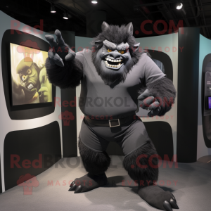 Black Ogre mascot costume character dressed with a Jumpsuit and Cufflinks