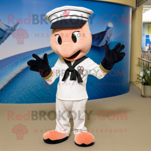 Navy Shrimp Scampi mascot costume character dressed with a Chinos and Bracelets