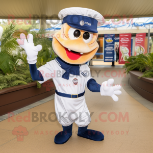 Navy Shrimp Scampi mascot costume character dressed with a Chinos and Bracelets