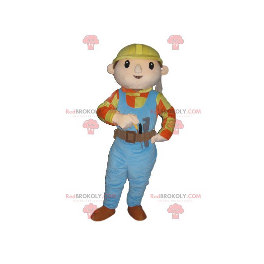 Údržbář maskot s modrým overalem a žlutou helmou - Údržbář maskot s modrým overalem a žlutou helmou -