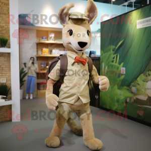 Beige Kangaroo mascot costume character dressed with a Chinos and Backpacks