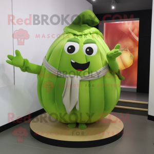 Lime Green Pumpkin mascot costume character dressed with a Tank Top and Shawls