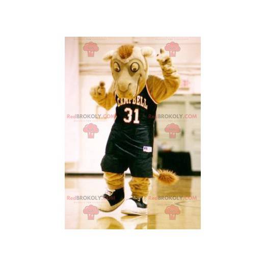 Braunes Dromedar-Kamel-Maskottchen in Sportbekleidung -