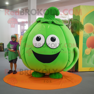 Lime Green Pumpkin mascot costume character dressed with a Tank Top and Shawls