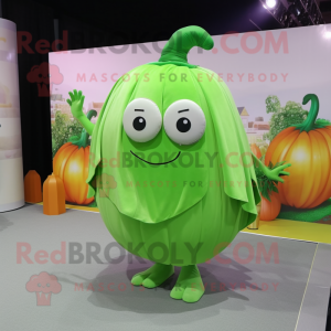 Lime Green Pumpkin mascot costume character dressed with a Tank Top and Shawls