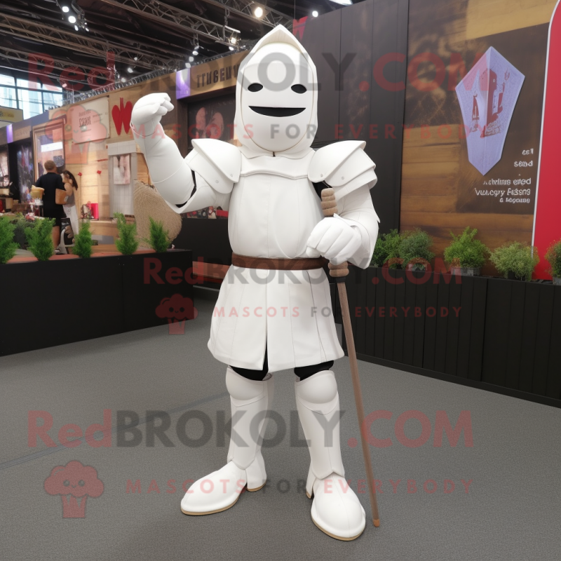 White Medieval Knight mascot costume character dressed with a Playsuit and Shoe laces