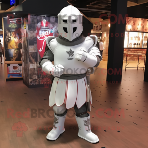 White Medieval Knight mascot costume character dressed with a Playsuit and Shoe laces