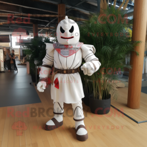 White Medieval Knight mascot costume character dressed with a Playsuit and Shoe laces