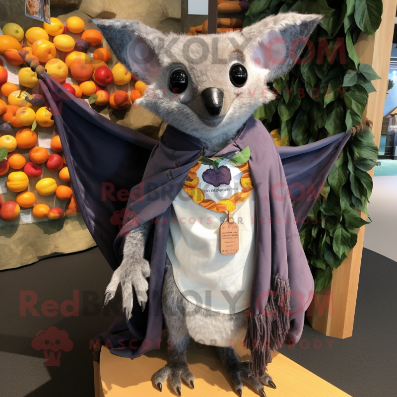 Silver Fruit Bat mascot costume character dressed with a Henley Tee and Shawls Silver Fruit Bat mascot costume character dressed with a Henley Tee and Shawls