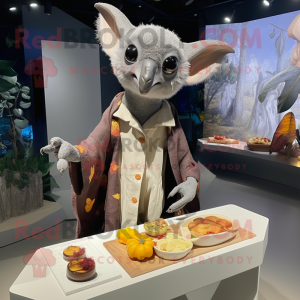 Silver Fruit Bat mascot costume character dressed with a Henley Tee and Shawls
