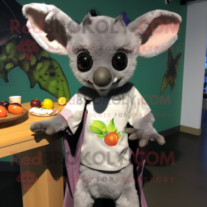 Silver Fruit Bat mascot costume character dressed with a Henley Tee and Shawls