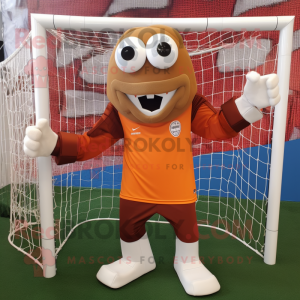 Rust Soccer Goal mascot costume character dressed with a Capri Pants and Rings