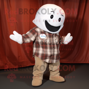 Brown Beluga Whale mascot costume character dressed with a Flannel Shirt and Shoe clips