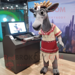 Gray Okapi mascot costume character dressed with a Midi Dress and Caps