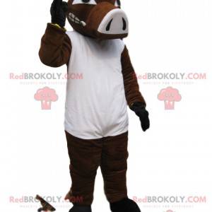 Mascotte de sanglier marron et blanc agressif. Costume de