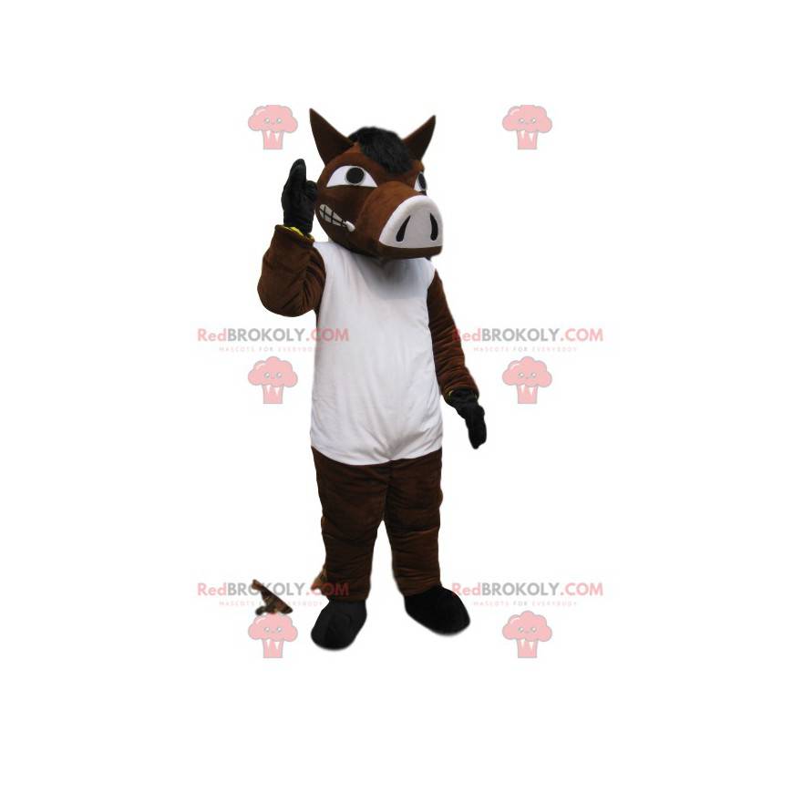 Aggressive brown and white boar mascot. Boar costume -