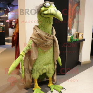 Olive Archeopteryx mascot costume character dressed with a Skinny Jeans and Shawl pins