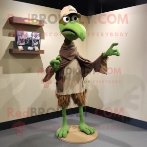 Olive Archeopteryx mascot costume character dressed with a Skinny Jeans and Shawl pins