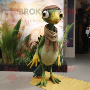 Olive Archeopteryx mascot costume character dressed with a Skinny Jeans and Shawl pins