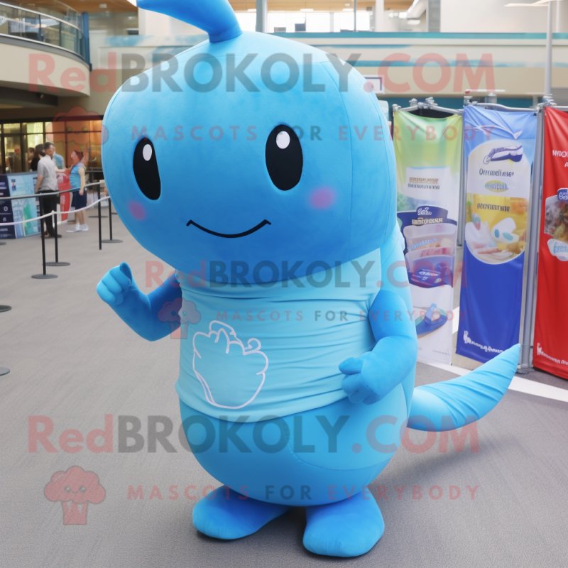 Blue Narwhal mascot costume character dressed with a Tank Top and Wraps Blue Narwhal mascot costume character dressed with a Tank Top and Wraps