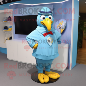 Sky Blue Toucan mascot costume character dressed with a Hoodie and Pocket squares