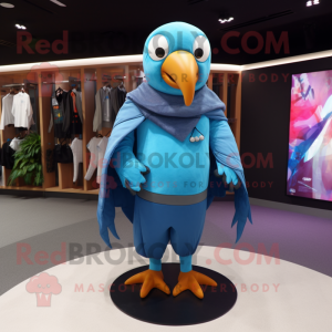 Sky Blue Toucan mascot costume character dressed with a Hoodie and Pocket squares