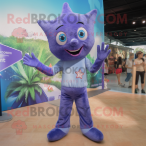 Lavender Starfish mascot costume character dressed with a Denim Shorts and Gloves